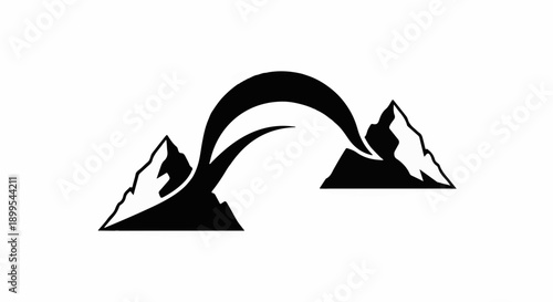 Abstract bridge connecting two majestic mountain peaks, symbolizing overcoming challenges and reaching new heights.