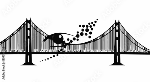Artistic illustration of a suspension bridge with an eye motif symbolizing observation and connection