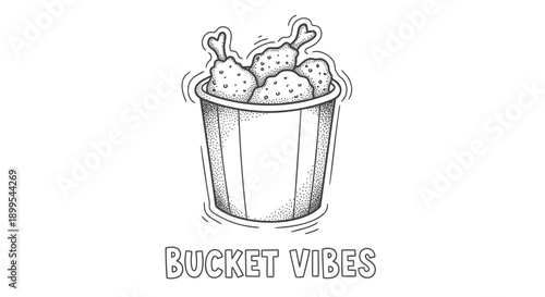 Fried chicken bucket with bones and textured skin bucket vibes concept