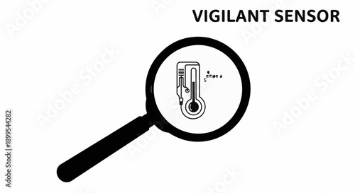 Magnifying glass inspecting a temperature sensor for close examination