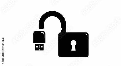 Digital security unlocked with USB connection, representing access and data protection.