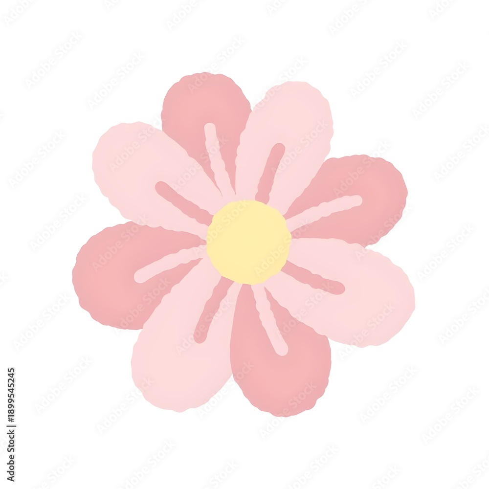 Fototapeta premium Soft pink flower illustration with light yellow center, simple floral botanical element for spring decoration.