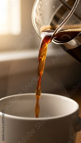 Coffee being poured into a white cup.