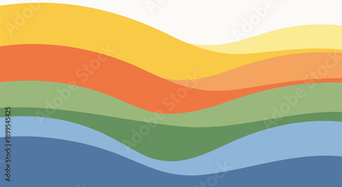 Vibrant wavy lines in shades of yellow orange green and blue on white background