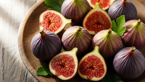 Fresh Figs in Wooden Bowl.