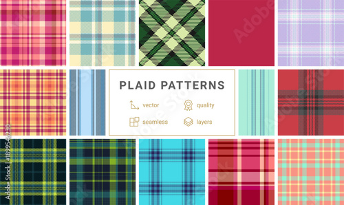 Neutral plaid collection designed lifestyle branding. Balanced tartan textures complement photography overlays, mockups. Seamless vectors blend smoothly.