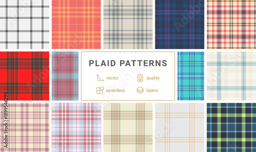 Plaid pattern set for winter fashion. Perfect for casual layering, outerwear, and warm clothing. Seamless vectors print clean.