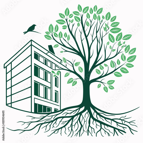 Symbolic representation of growth and urban development intertwined with nature