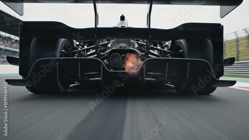 Formula 1 Race Car Accelerating on Track with Sparks Flying.