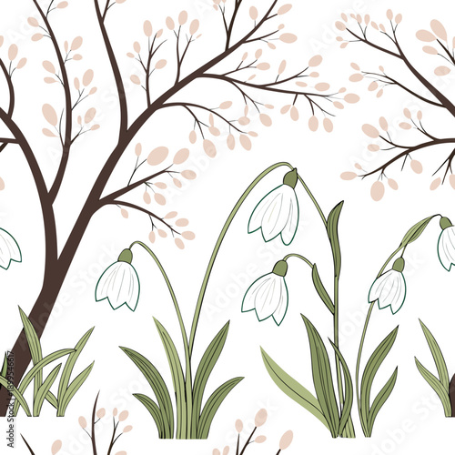 Delicate blooms emerging from a barren winter landscape under a clear sky