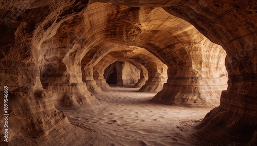 View of Distant Rock Formations Through a Natural Arch in a Desert Location D...