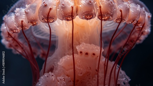 Colorful Jellyfish Swim Gracefully in Dark Water at Marine Aquarium