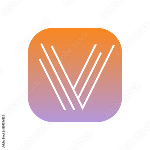 Minimalist letter V logo in thin line style inside a rounded square gradient icon, designed for mobile apps, iOS interfaces, and modern tech branding with a clean, contemporary feel.