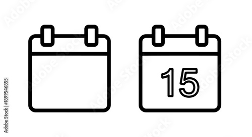 Calendar and Date Planning Icons - Blank Schedule and Day 15 for Event Management