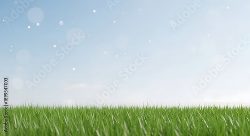 green grass and blue sky, A serene landscape with lush green grass and a clear blue sky dotted with fluffy clouds