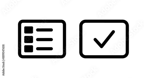 Black and White List and Checked Box Icons for Organization, Selection, and Progress
