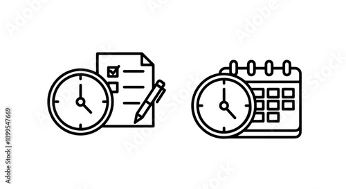 Time Management Icons: Document, Pen, Clock, and Calendar Productivity Schedule