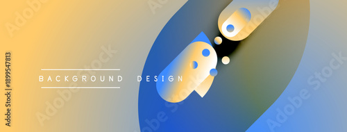 Abstract gradient background. Blue, yellow hues blend smoothly. Minimalist design features overlapping circles, text elements present. Modern aesthetic.