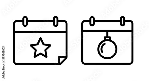 Festive Calendar Icons Marking Special Dates with a Star and Christmas Ornament Decoration.