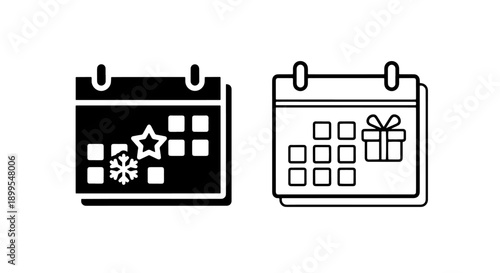 Holiday Calendar Icons Featuring Snowflake, Star, and Gift Box for Festive Season Events.