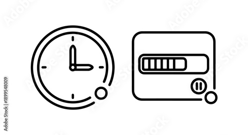 Time Management and Loading Progress Icons with Clock and Pause Button Elements.
