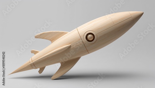 Wooden Rocket Model Standing on a Light Surface for Play and Decoration in Va...