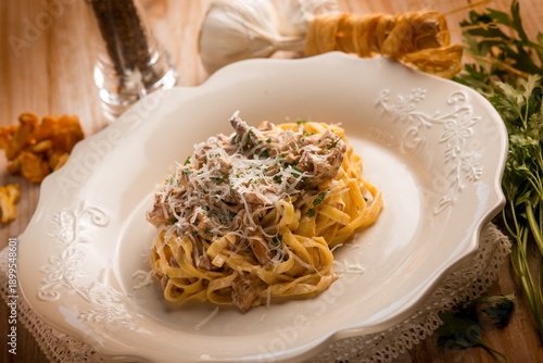tagliatelle  with chanterelles mushroom and parmesan cheese