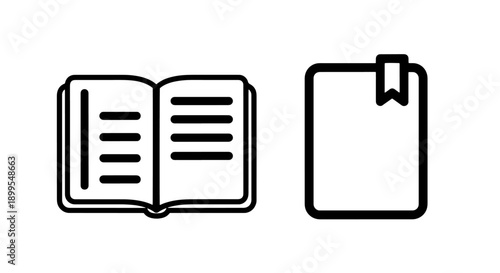 Open Book and Bookmark Line Icons for Reading, Learning, and Important Document Navigation