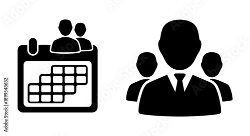 Calendar with Group People Icon and User Team Silhouette for Meetings and Collaboration