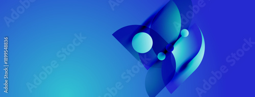 Abstract blue shapes overlap, creating dynamic visual effect. Smooth gradients suggest movement, depth. Modern design element.