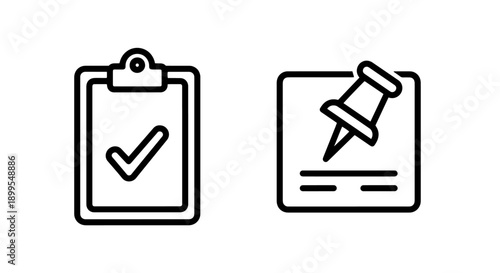 Completed Task Checklist and Important Pinned Note Icon Set