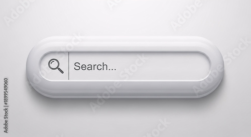 Modern neumorphic search bar UI element with soft shadows and 3D tactile plastic texture for web design