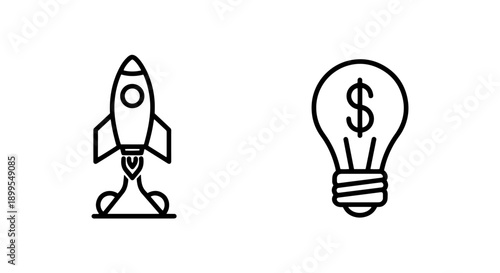 Financial Startup Launch and Profitable Business Idea Icon Set