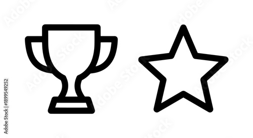 Minimalist Trophy and Star Icons Symbolizing Achievement, Award, Success, and Excellence