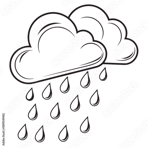 A simple illustration of a rainy day with falling raindrops from dark clouds