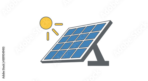 Solar panel illustration tilted towards the sun for maximum energy absorption outdoors in daylight