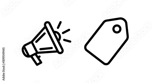 Megaphone Loudspeaker and Price Tag Icons for Marketing Promotion and Product Sales
