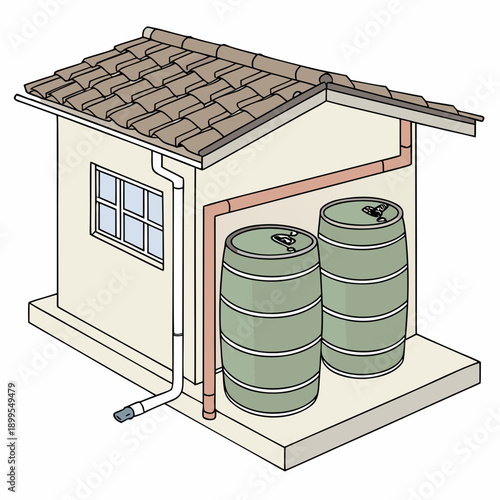 Small storage shed with two large cylindrical containers inside