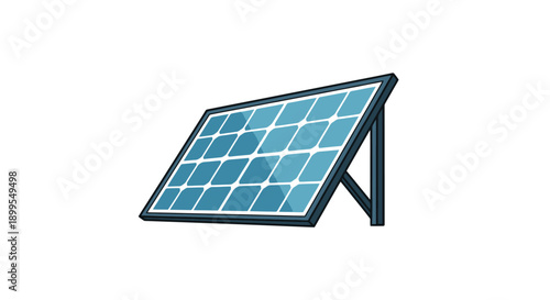 Solar panel illustration tilted towards the sun on a stand in a technical drawing style