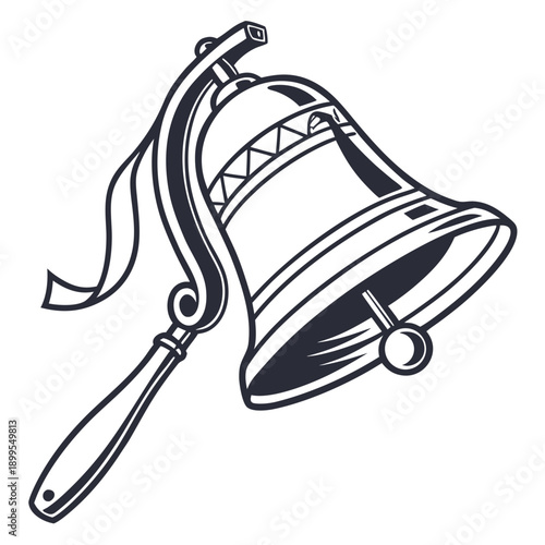 Vintage-style bell with a decorative ribbon and handle