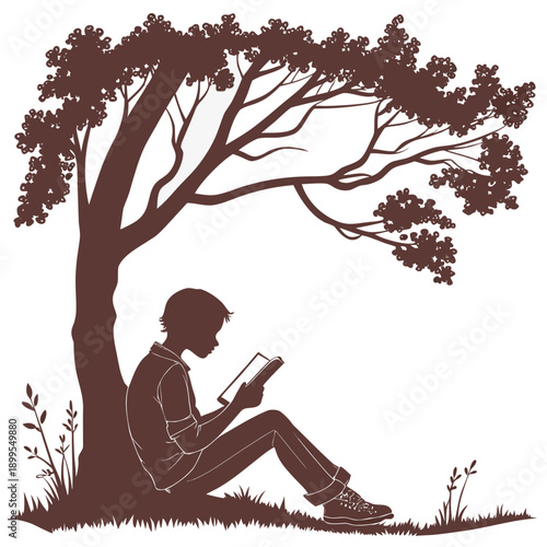 A contemplative figure sitting beneath the shade of a solitary tree in nature.