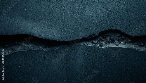Dark Surface With Visible Crack Showing Rough Texture and Stones Underneath D...