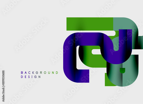 Abstract geometric shapes overlap. Green, purple hues dominate design. Modern aesthetic, clean lines present background element.