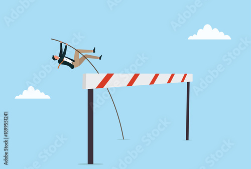 Vector illustration of a businessman pole vaulting over obstacles symbolizing success overcoming challenges growth ambition achievement and business goals
