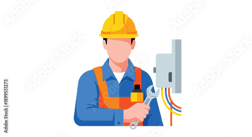 Electrician working on electrical panel with transparent background