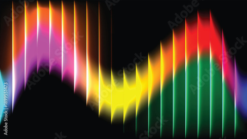 Digital light wave pattern with ribbed glass effect. Neon fractal glass background for modern design.