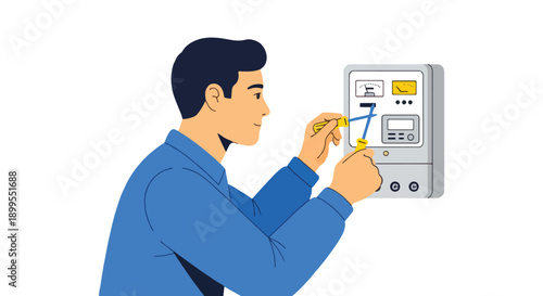 Man repairing electrical panel with tools