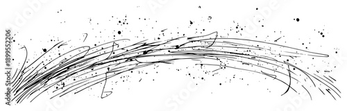 Abstract dynamic sketch of sweeping lines and ink splatters showing motion
