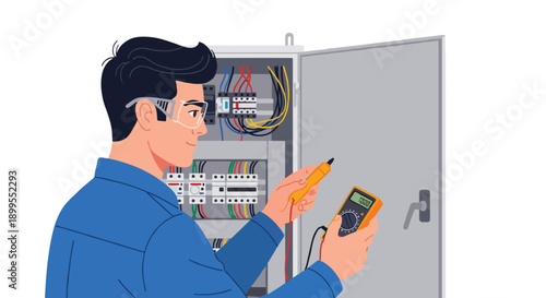 Electrician working on electrical panel