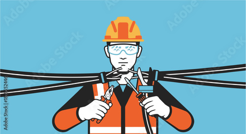 Electrician working with wires and tools